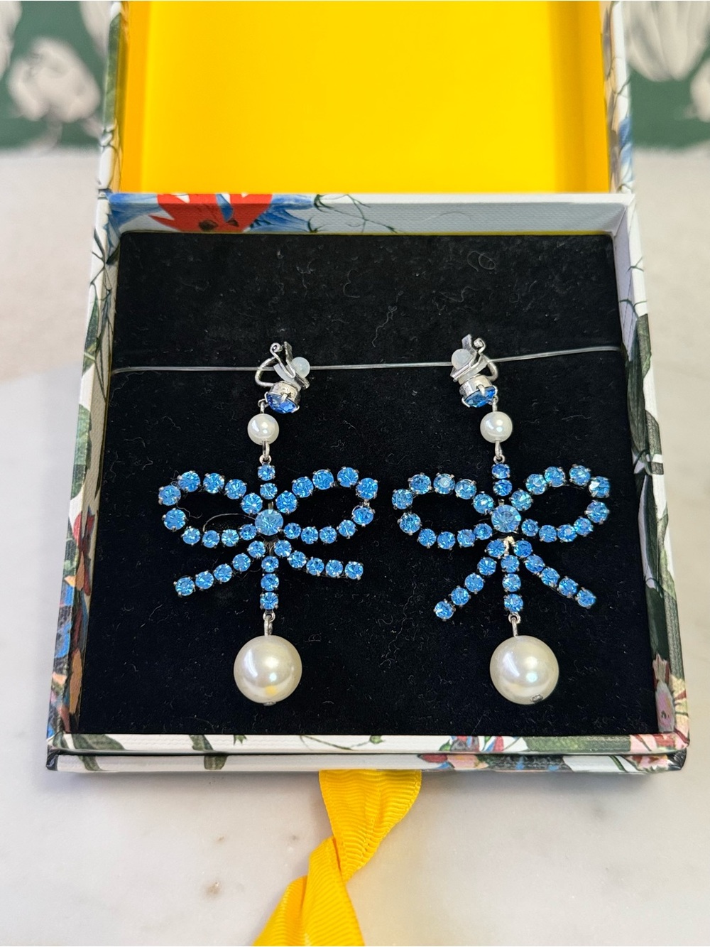 ERDEM x H&M Blue Crystal Bow Drop Earrings LIMITED EDITION w/Box